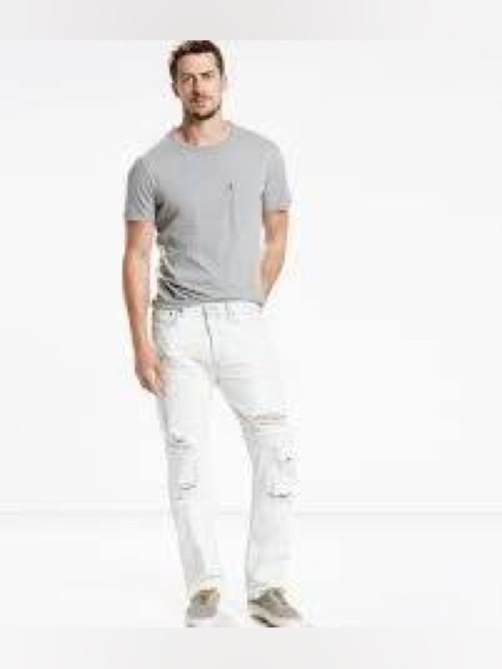 Levi’s 501 White Denim Jeans Distressed Raw Hem Straight Leg Men’s 31x30